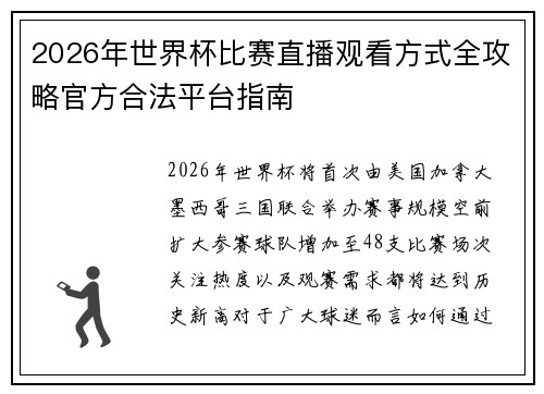 2026年世界杯比赛直播观看方式全攻略官方合法平台指南 2026年世界杯比赛直播观看方式全攻略官方合法平台指南
